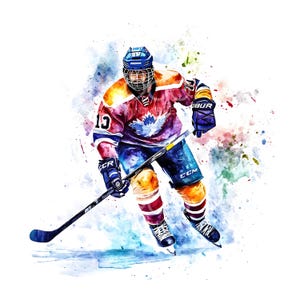 25 Ice Hockey Player Clipart, Ice Hockey, Printable Watercolor Art, High Quality JPGs, Digital Download, Paper Craft, Junk Journal S834