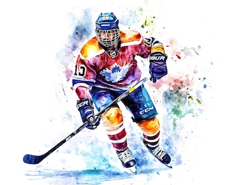 25 ijshockeyspeler clipart, ijshockey, afdrukbare aquarel kunst, hoge kwaliteit jpg's, digitale download, Paper Craft, Junk Journal S834