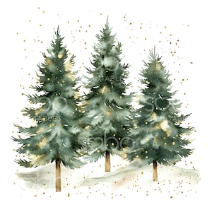 20 Weihnachten Kiefern Clipart, Gold Winter Festliche Clipart, druckbare Aquarell, hochwertige JPGs, digitaler Download, Papier Handwerk S350