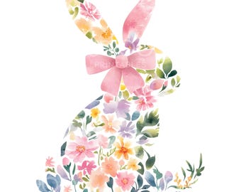 28 Cute Rabbit Easter Coquette Clipart, Floral Easter Bunny, Easter Card, High Quality JPG, Digital Download, Paper Craft, Junk Journal S539