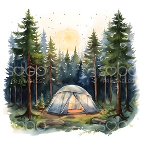 17 Camping in Woods Clipart, Camping Clipart, Digital Download, Wall Art, Junk Journal, Card Making, Mixed Media, Digital Paper Craft S111