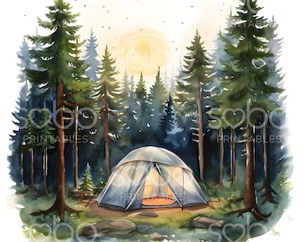17 Camping in Woods Clipart, Camping Clipart, Digital Download, Wall Art, Junk Journal, Card Making, Mixed Media, Digital Paper Craft S111