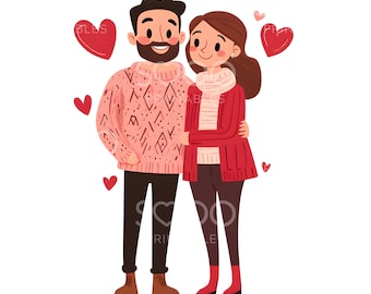 24 Cute Cartoon Valentine Clipart, Love Couple Clipart, Cute Lovers, Romantic Couple, High Quality JPGs, Digital Download, Paper Craft U176