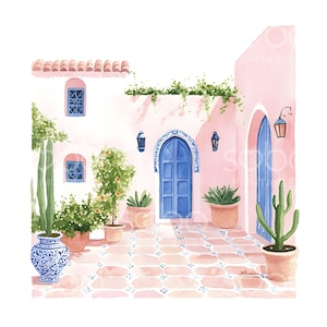 28 cliparts mignons riads marocains, art du voyage au Maroc, clipart gouache marocaine, fichiers JPG de haute qualité, téléchargement numérique, Junk Journal S675