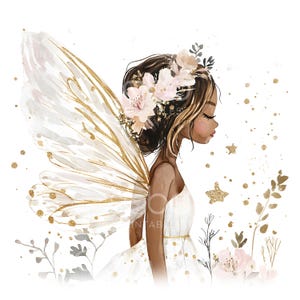 17 Clipart fée noire bohème, clipart fée florale, fée jardin anniversaire fille clipart, premier anniversaire, chambre de petite fille, fées lunatiques S238