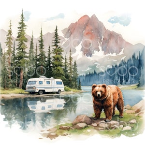 12 Bear and Mountains Clipart, High Quality JPGs, Digital Planner, Junk Journals, Scrapbooking, Craft, Planner Cards, Digital Download S117