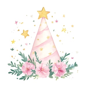 26 Blumen Partyhut Clipart, Geburtstagseinladung, Pastell Partyhut Kunst, hochwertige JPGs, digitaler Download, Papiermodelle, Junk Journal S848