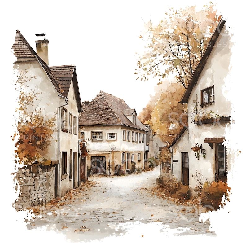 20 Autumn Street Clipart, Fall Autumn Clipart, Printable Watercolor Clipart, Wall Art, High Quality JPGs, Digital Download, Paper Craft S144 image 8