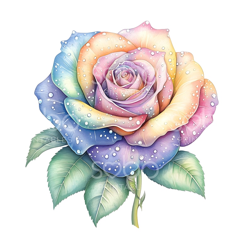 25 Colourful Roses Clipart, Rose Wedding Decor, Printable Watercolor ...
