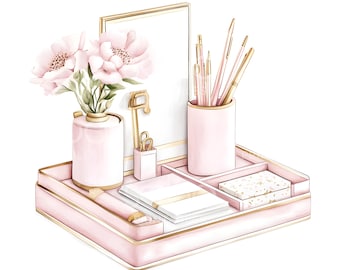 24 Desk Organizer Clipart, Gold Boss Lady, Wall Art, Girl Boss Clipart, High Quality JPG, Digital Download, Paper Craft, Junk Journal S924