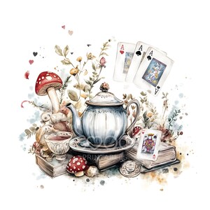 29 Clipart di Alice nel Paese delle Meraviglie, Alice nel Paese delle Meraviglie, Mad Tea Party, Acquerello stampabile, JPG di alta qualità, Lavoretti di carta, Junk Journal S819