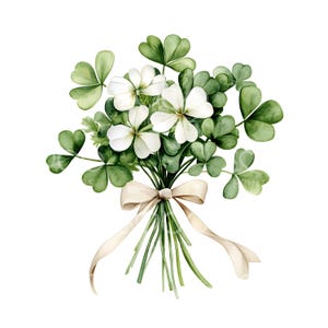 24 Clipart di bouquet di San Patrizio, bouquet primaverile di trifoglio, acquerello stampabile, JPG di alta qualità, download digitale, carta artigianale S475