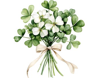 24 Saint Patrick’s Day Bouquet Clipart, Shamrock Spring Bouquet, Printable Watercolor, High Quality JPGs, Digital Download, Paper Craft S475