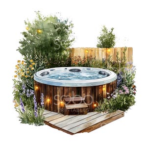 22 cliparts jardin bain à remous, bains à remous dans la cour, bain en plein air, fichiers JPG de haute qualité, téléchargement numérique imprimable, créations en papier, journal indésirable S910
