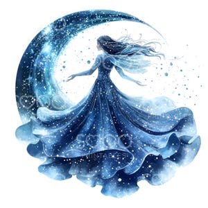 30 Himmlische Fee Clipart, Blaue Feen, magische Galaxie Fee, verzauberte Fee Mond Kunst, blauer Mond Fee digitaler Download, Papierkunst S381
