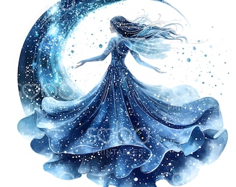30 celestial fairy clipart, blauwe feeën, Magic Galaxy Fairy, Enchanted Fairy Moon Art, Blue Moon Fairy digitale download, Paper Craft S381
