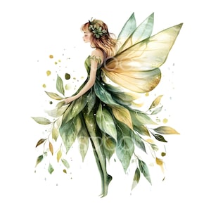 22 Forest Fairy Clipart, Green Fairies Clipart, Printable Watercolor ...