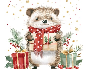 22 Igel Weihnachten Clipart, niedlichen Igel, Aquarell Weihnachtskarte, hochwertige JPG, digitaler Download, Papiermodelle, Junk Journal S349