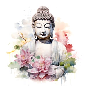 17 Buda Clipart, Budismo Clipart, Arte Calma, JPGs de Alta Qualidade, Arte em Aquarela para Impressão, Download Digital, Artesanato em Papel, Diário de Lixo S172