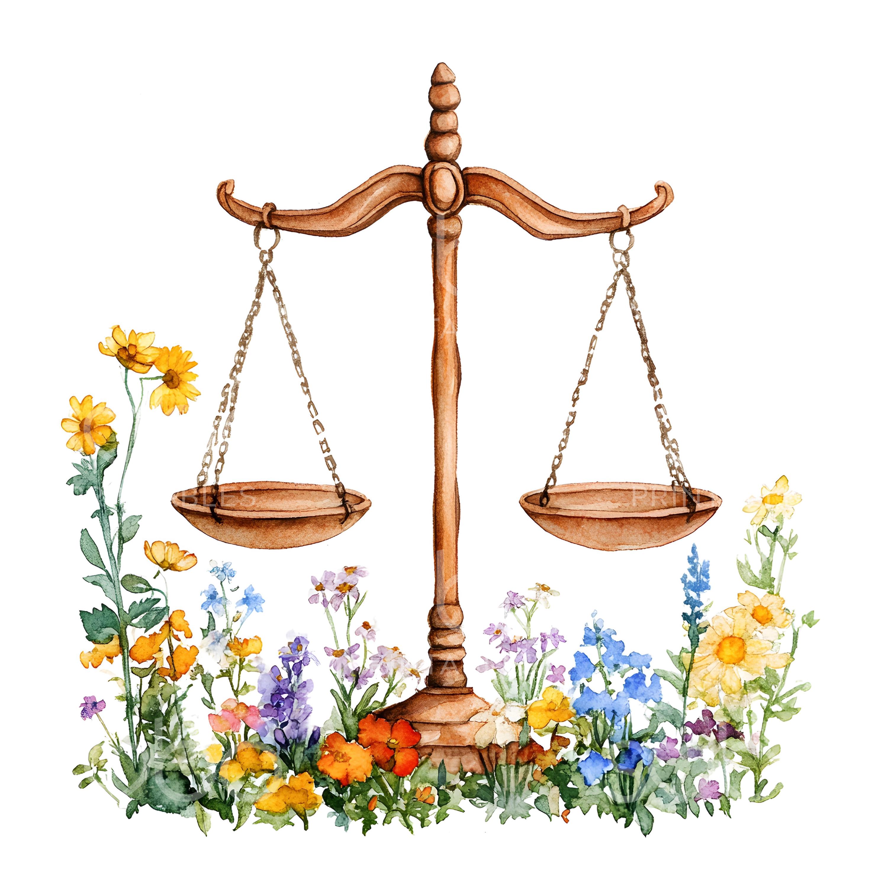 Justice Craft 22 Floral Scales of Justice Clipart, Justice Law Clipart, Printable ...