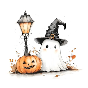 22 Cute Ghost Lamp Clipart, Cute Halloween Clipart, Printable Watercolor, High Quality JPGs, Digital Download, Paper Craft, Junk Journal U12