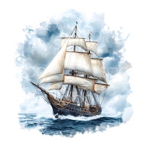 20 Clipart bateau fantôme, voilier tempête des cliparts, aquarelle imprimable, fichiers JPG de haute qualité, téléchargement numérique, créations en papier, journal indésirable S946