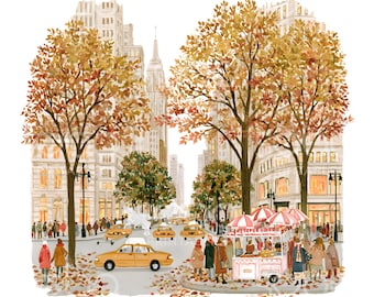33 Autumn in NYC Clipart, Cute New York City, America Tourism, New York City Travel, Watercolor, High Quality JPGs, Digital Download U314