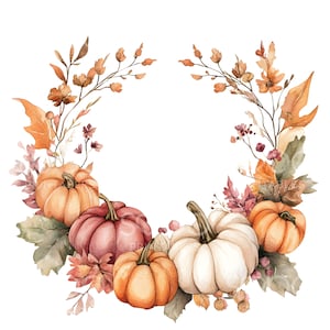 17 Clipart Couronne de citrouille bohème, citrouille aquarelle, couronne d'automne, fichiers JPG de haute qualité, agenda numérique, cartes de planification, téléchargement numérique S158