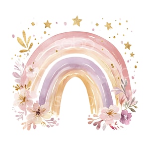 20 Boho Mädchen Regenbogen Clipart, niedlichen rosa lila Kinderzimmer Regenbogen, Goldfolie, hochwertige JPG, digitaler Download, Papierhandwerk Junk Journal S710