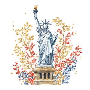 26 Estátua da Liberdade Clipart, Bandeira dos EUA, 4 de julho, Aquarela para impressão, Alta qualidade, Download digital, Papel artesanal, Diário de lixo S534