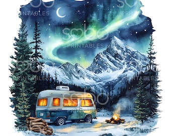 33 Midnight in Mountains Clipart, Mountains at Night, Camping, Printable Watercolor, High Quality JPGs, Digital Download, Paper Craft U321