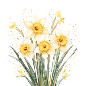 18 Narzissen Gold Clipart, Narzissen Blumen, hochwertige JPGs, Aquarell druckbare Kunst, digitaler Download, Papiermodelle, Junk Journal S753