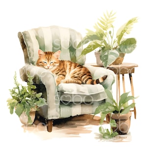 21 Cat Sleeping Sofa Clipart - JPG de alta calidad, Planificador digital, Diarios basura, Arte de pared, Ropa, Uso comercial, Descarga digital S107