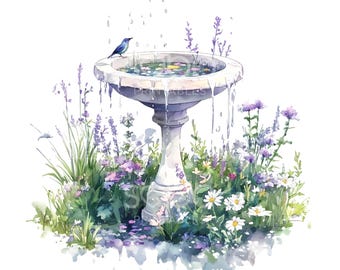 24 imágenes prediseñadas de fuente floral de primavera, pájaros de jardín con fuente floral, acuarela imprimible, archivos JPG de alta calidad, descarga digital Junk Journal S457