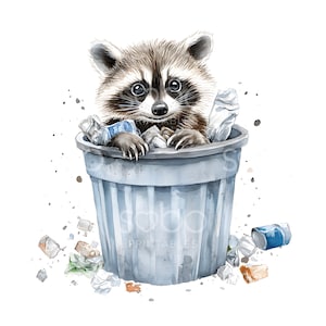 19 Clipart raton laveur poubelle, drôles de ratons laveurs de la ville, aquarelle imprimable, haute qualité, téléchargement numérique, créations en papier, journal indésirable S535
