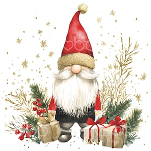 16 imágenes prediseñadas de gnomos navideños, lámina dorada, gnomo, tarjeta navideña con acuarela, JPG de alta calidad, descarga digital, manualidades de papel, diario basura S294