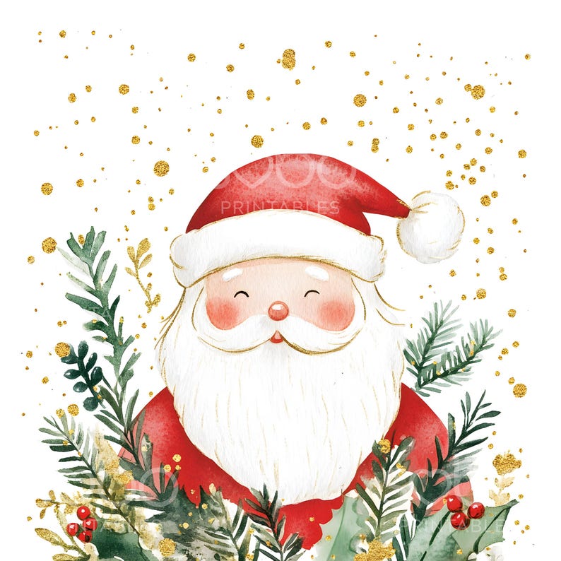19 Christmas Santa Clipart, Santa Claus Clipart, Gold Foil Christmas Card, High Quality JPG, Digital Download, Paper Craft Junk Journal S292 image 7