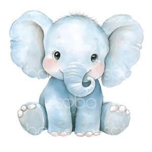 19 Clipart di elefantini, Clipart di acquerelli stampabili di compleanno, JPG di alta qualità, Download digitale, Arte murale per bambini, Artigianato di carta S167