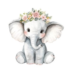 19 Clipart floreali di elefantini, Clipart acquerello stampabili, JPG di alta qualità, Download digitale, Arte murale per bambini, Artigianato di carta S165