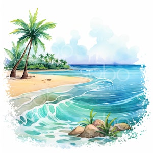 Clipart aquarelle scènes d'été - 10 fichiers JPG de haute qualité, téléchargement numérique, fabrication de cartes, techniques mixtes, créations numériques en papier, thème de l'été S44