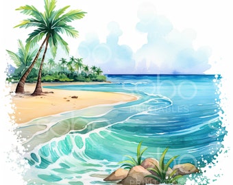 Clipart aquarelle scènes d'été - 10 fichiers JPG de haute qualité, téléchargement numérique, fabrication de cartes, techniques mixtes, créations numériques en papier, thème de l'été S44