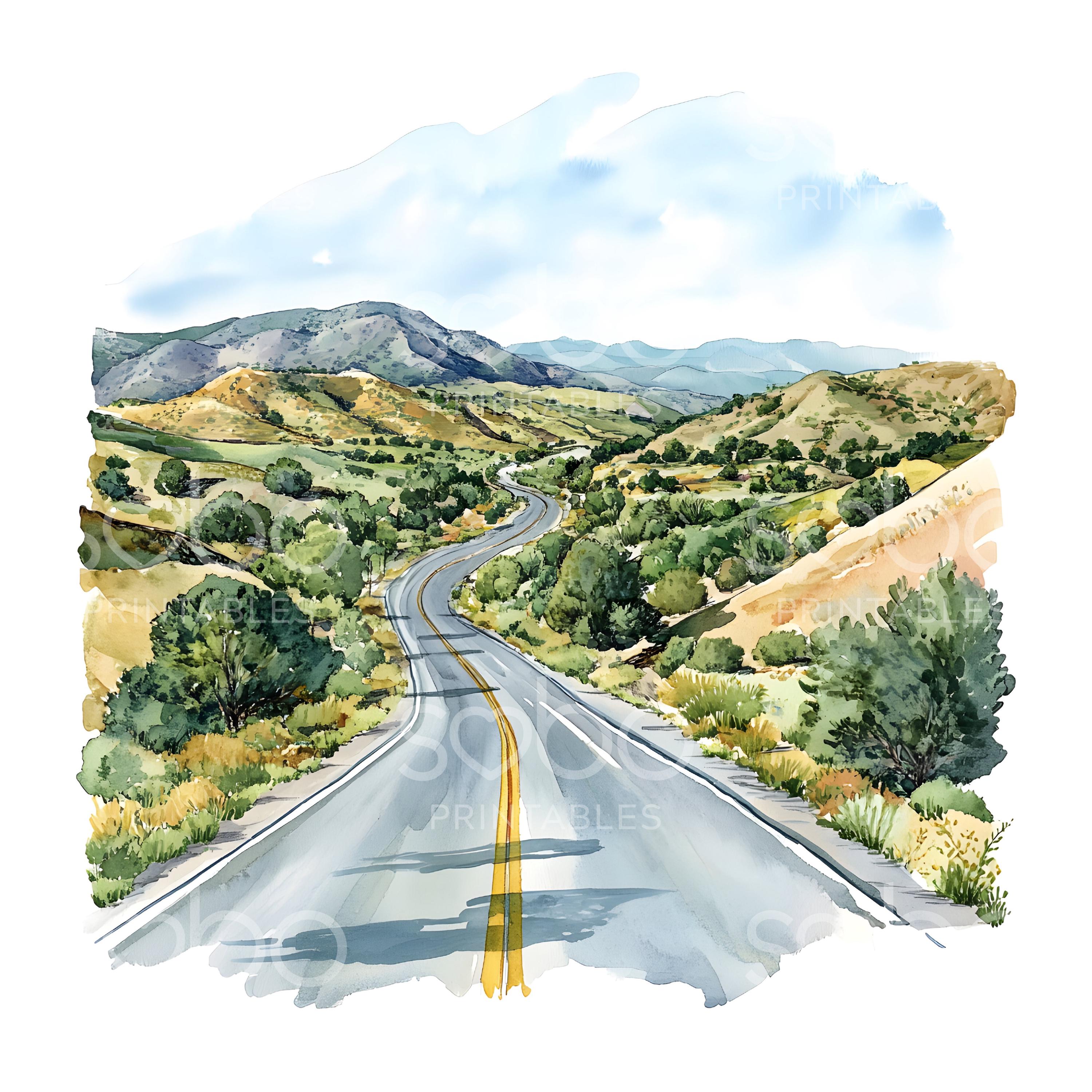 22 Scenic Road Clipart, National Highway, Travel Wall Art