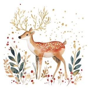 15 Christmas herten clipart, gouden rendieren, aquarel kerstkaart, hoge kwaliteit JPG, digitale download, Paper Craft, Junk Journal S299