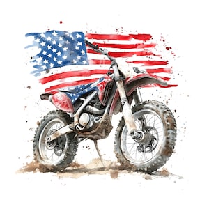 16 Clipart di moto da fango patriottiche, moto da fango, retrò americano, fiocco patriottico, 4 luglio, JPG di alta qualità, download digitale, carta da parati S994