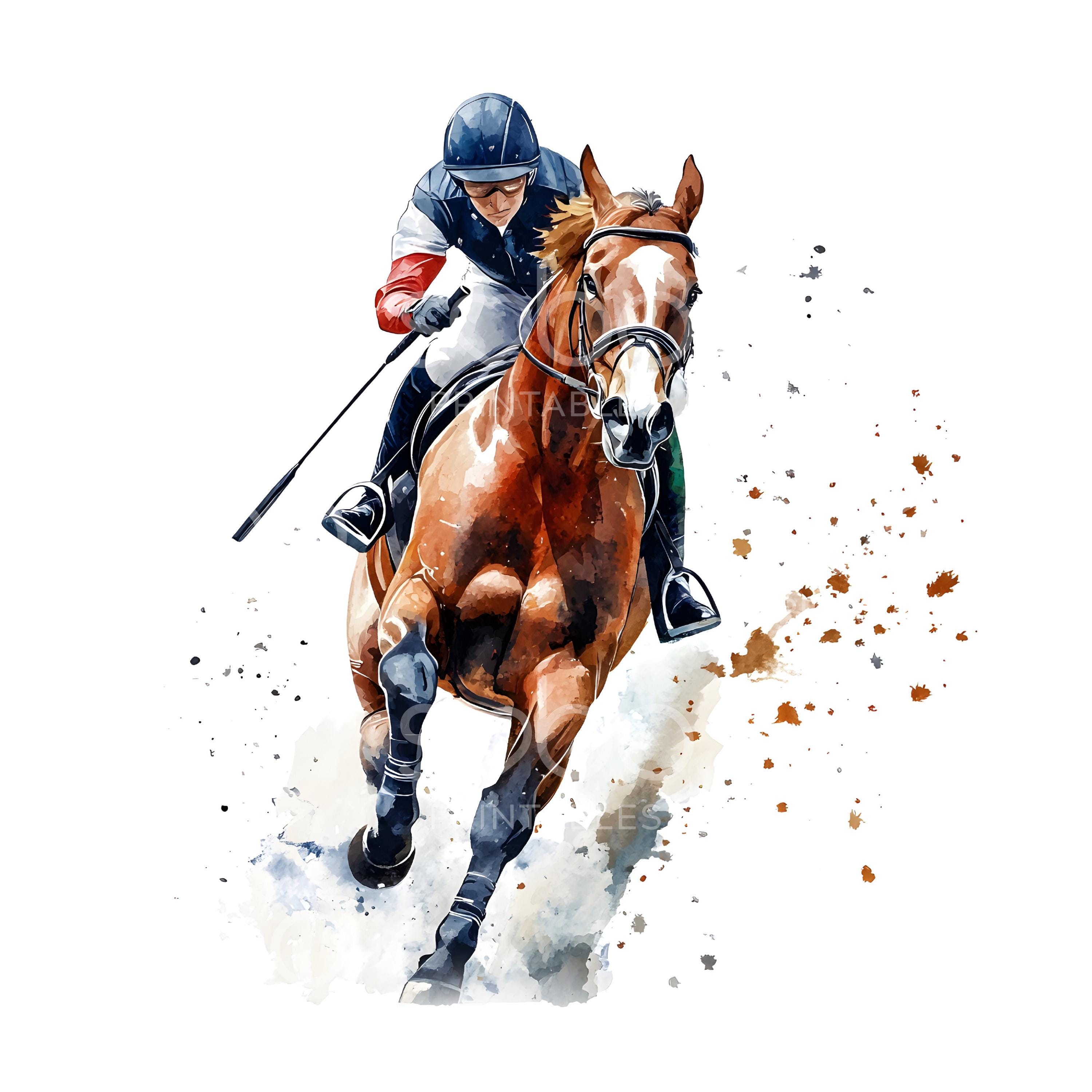 24頭の競走馬のクリップアート、競馬、印刷可能な水彩画、馬術競技の