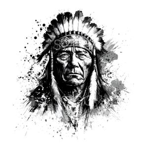 Clipart de jefe indio de 35 tintas, nativo indio, arte imprimible en acuarela, archivos JPG de alta calidad, descarga digital, manualidades de papel, diario basura S893