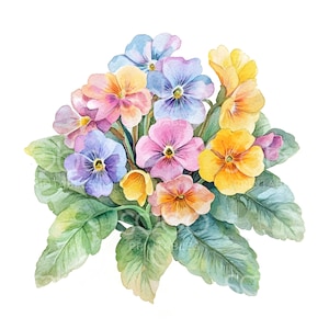 28 Clipart de flores de prímula, impressão de flores, clipart de aquarela para impressão, JPGs de alta qualidade, download digital, artesanato em papel, diário de lixo S688