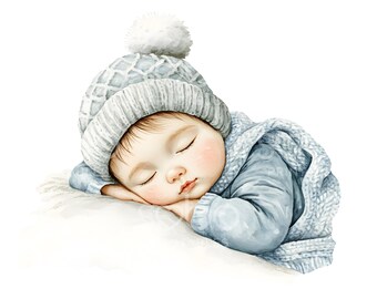 27 Baby Sleeping Clipart, Cute Nursery Print, Printable Watercolor