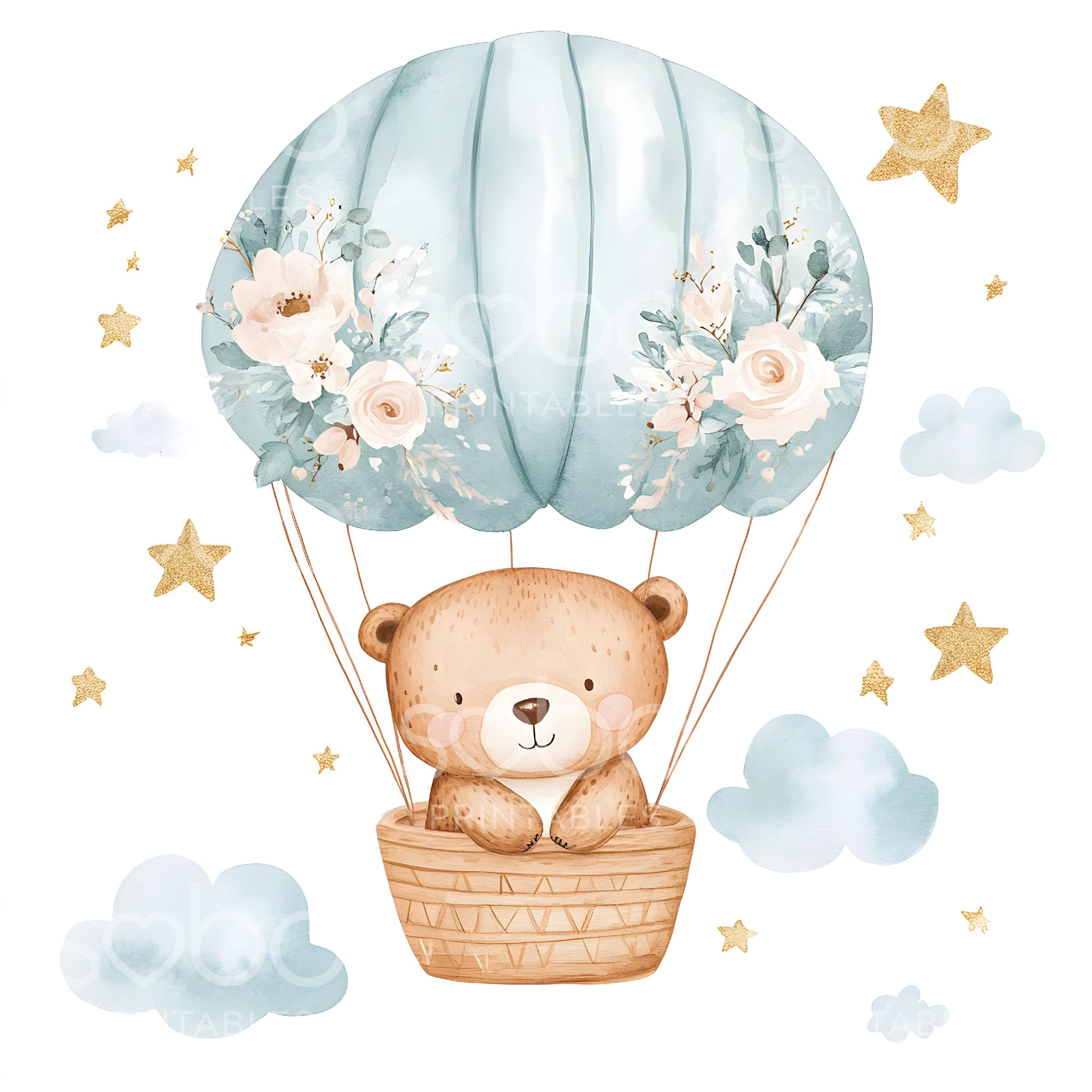 21 Blue Teddy Bears Clipart, Hot Air Balloons, Baby Shower Clipart ...