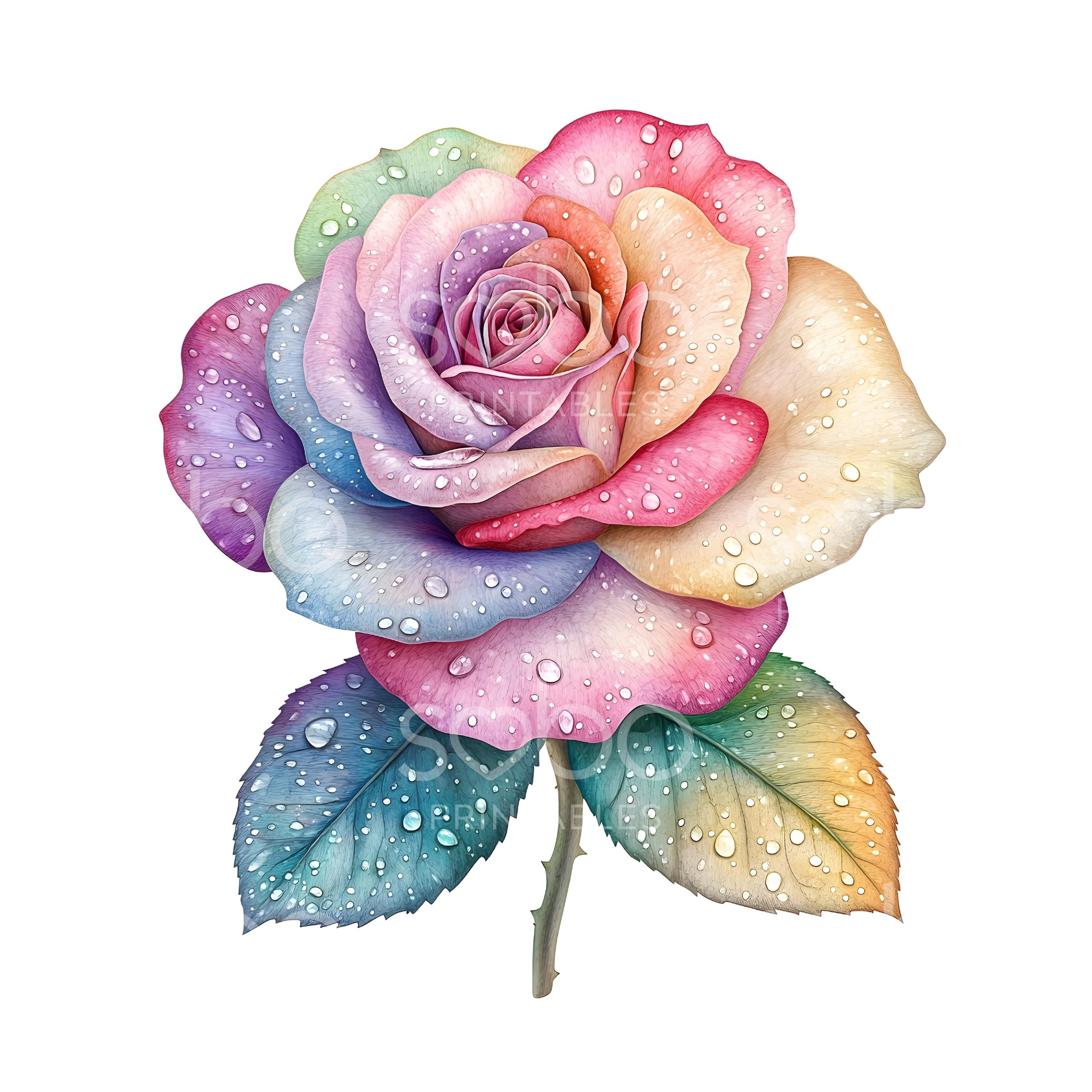 25 Colourful Roses Clipart, Rose Wedding Decor, Printable Watercolor ...
